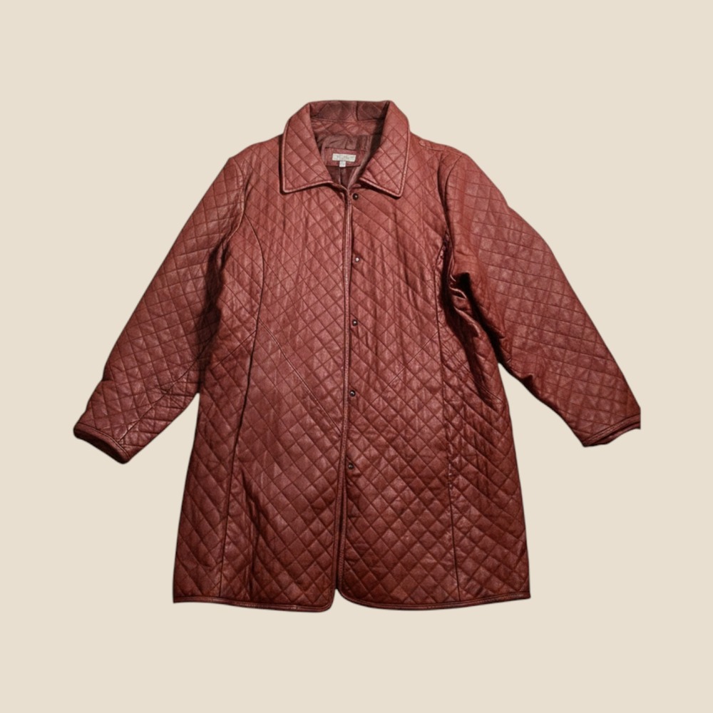 Neiman Marcus Exclusive Quilted Leather Car Coat Burgundy Wine Red Womens 2X